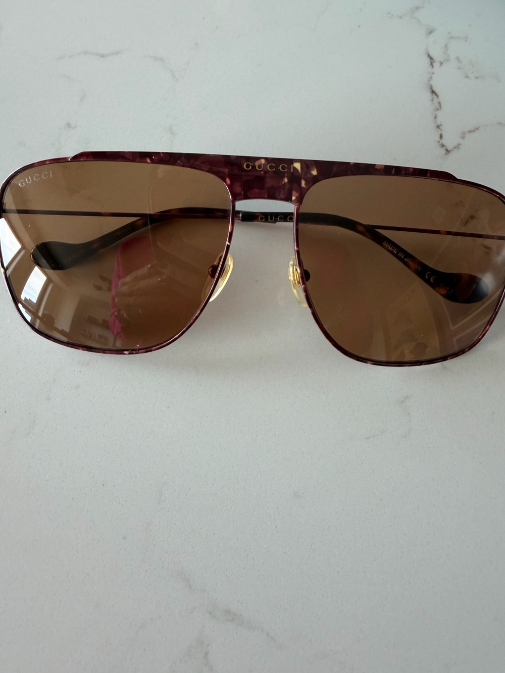 Gucci Tortoiseshell Burgundy Frame Sunglasses with Brown Lenses